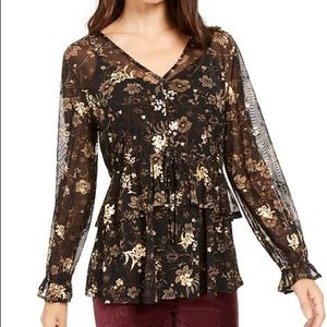 Style & Co Floral Printed Mesh Top
